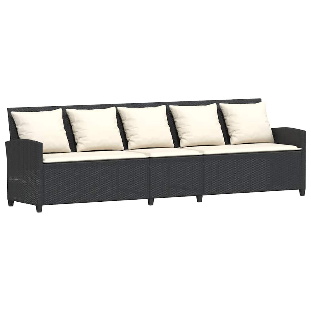 Divano da Giardino con Cuscini in Polyrattan Nero