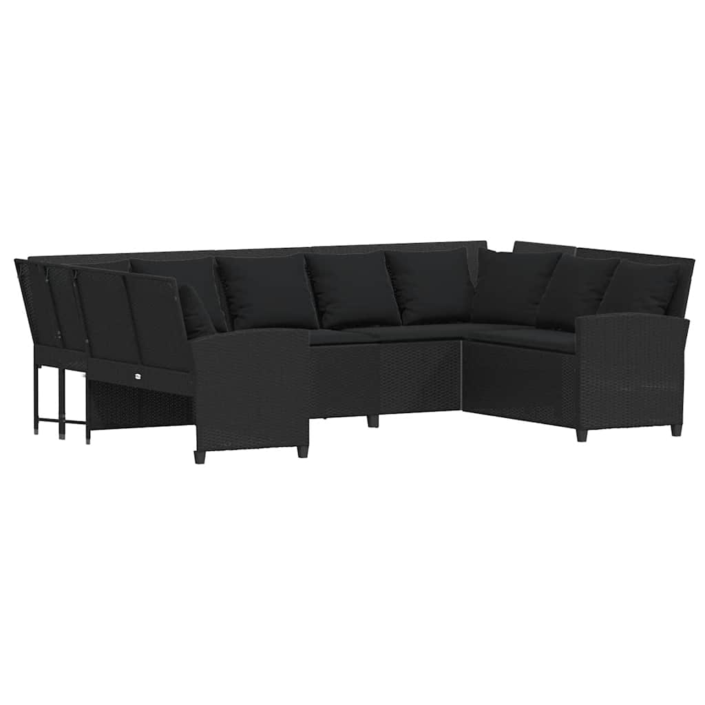Divano da Giardino con Cuscini in Polyrattan Nero