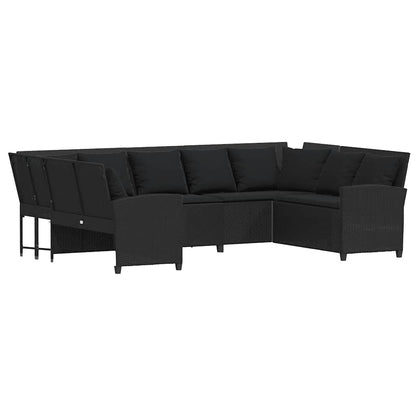 Divano da Giardino con Cuscini in Polyrattan Nero