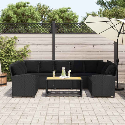 Divano da Giardino con Cuscini in Polyrattan Nero