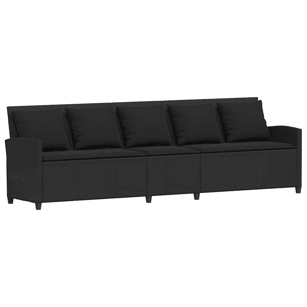 Divano da Giardino con Cuscini in Polyrattan Nero