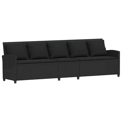 Divano da Giardino con Cuscini in Polyrattan Nero