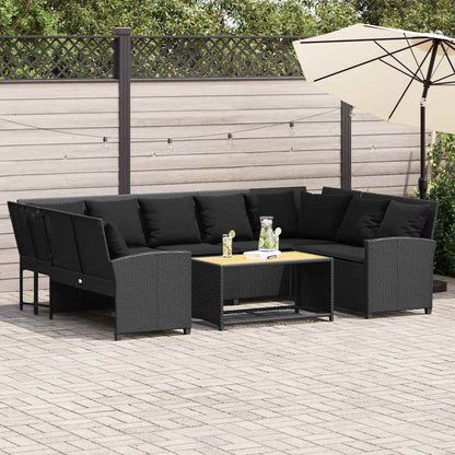 Divano da Giardino con Cuscini in Polyrattan Nero