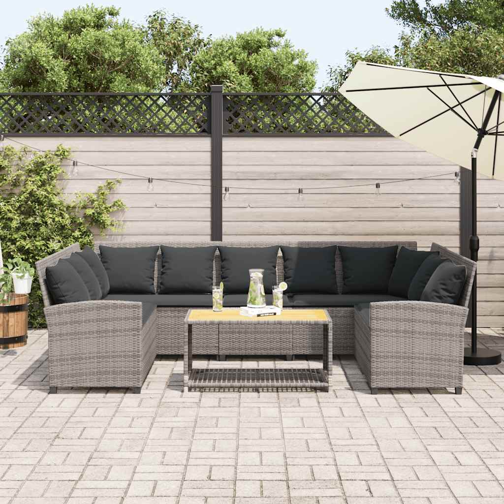 Divano da Giardino con Cuscini in Polyrattan Grigio