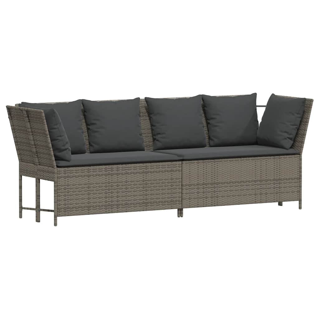 Divano da Giardino con Cuscini in Polyrattan Grigio