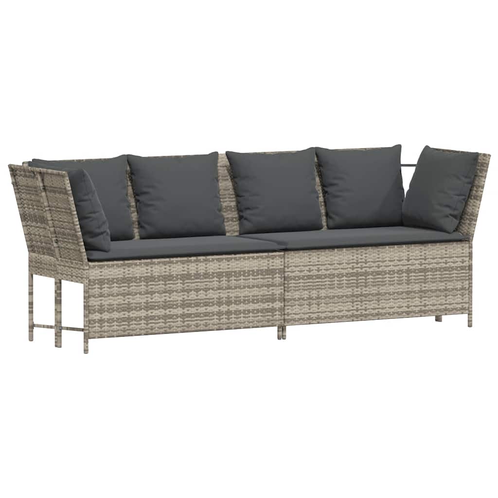 Divano da Giardino con Cuscini in Polyrattan Grigio Chiaro