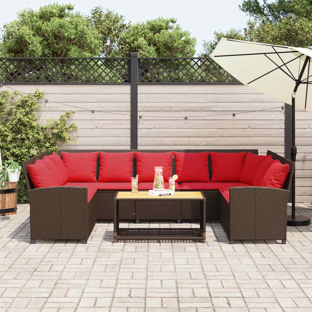 Divano da Giardino con Cuscini in Polyrattan Marrone