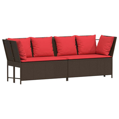 Divano da Giardino con Cuscini in Polyrattan Marrone