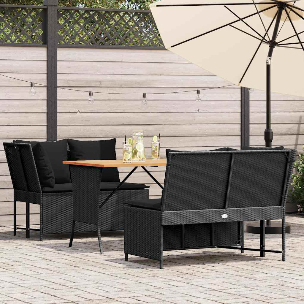 Set Divani da Giardino 3 pz con Cuscini in Polyrattan Nero