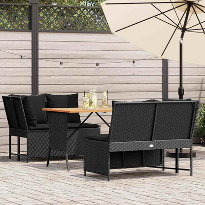 Set Divani da Giardino 3 pz con Cuscini in Polyrattan Nero