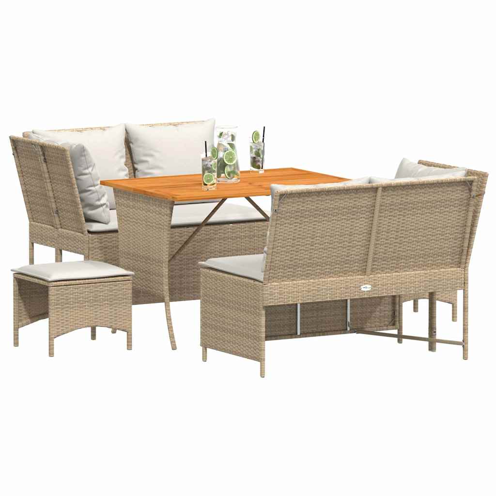 Set Divano da Giardino 5 pz con Cuscini Beige in Polyrattan