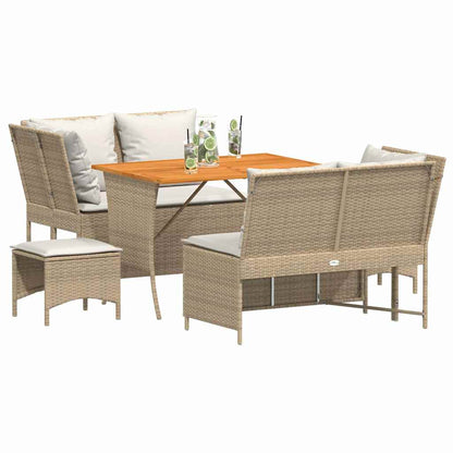 Set Divano da Giardino 5 pz con Cuscini Beige in Polyrattan