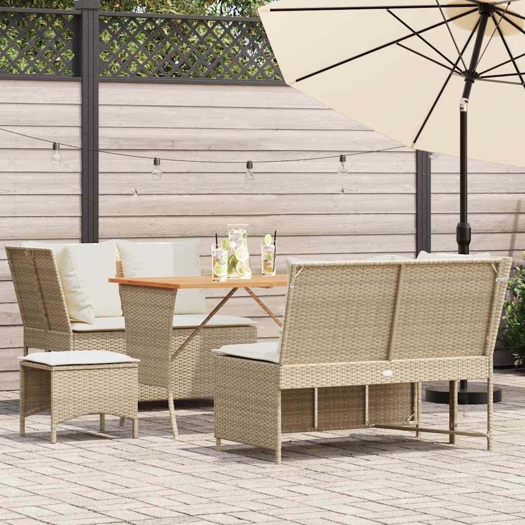 Set Divano da Giardino 5 pz con Cuscini Beige in Polyrattan