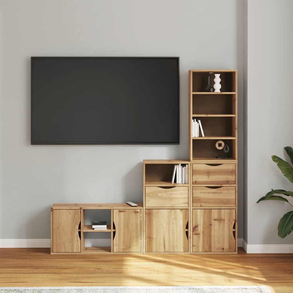 Mobile TV 4 pz con Contenitore ODDA in Legno Massello di Pino