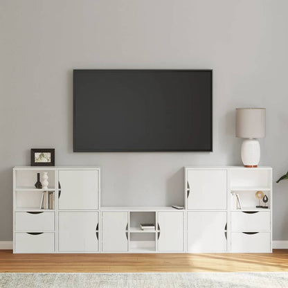 Mobile TV 5 pz con Contenitore ODDA Bianco in Legno di Pino