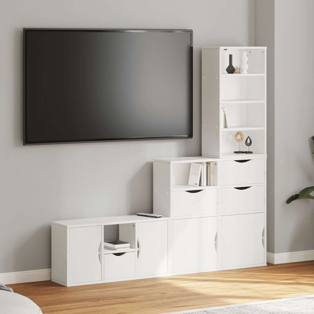 Mobile TV 4 pz con Contenitore ODDA Bianco in Legno di Pino