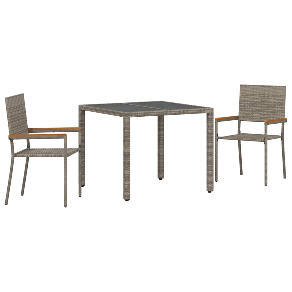 Set da Pranzo per Giardino 3 pcs Grigio polyrattan