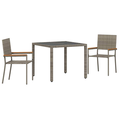 Set da Pranzo per Giardino 3 pcs Grigio polyrattan