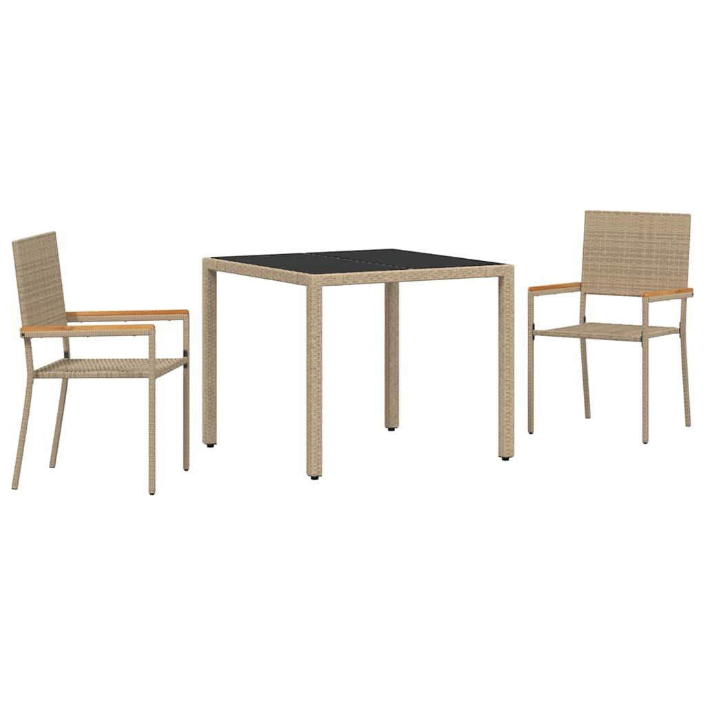 Set da Pranzo per Giardino 3 pcs Beige polyrattan