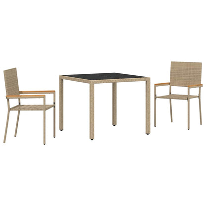 Set da Pranzo per Giardino 3 pcs Beige polyrattan