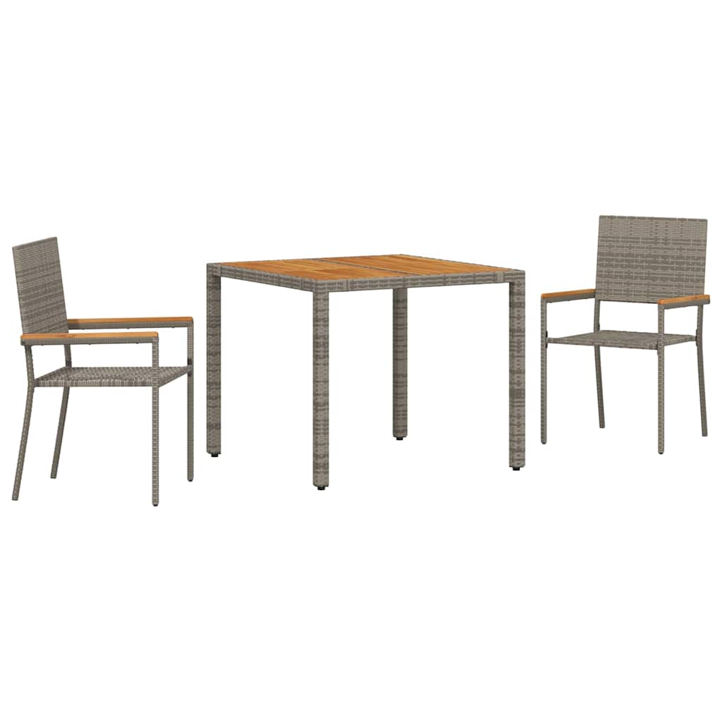 Set da Pranzo per Giardino 3 pcs Grigio polyrattan