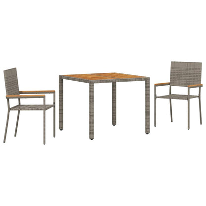 Set da Pranzo per Giardino 3 pcs Grigio polyrattan
