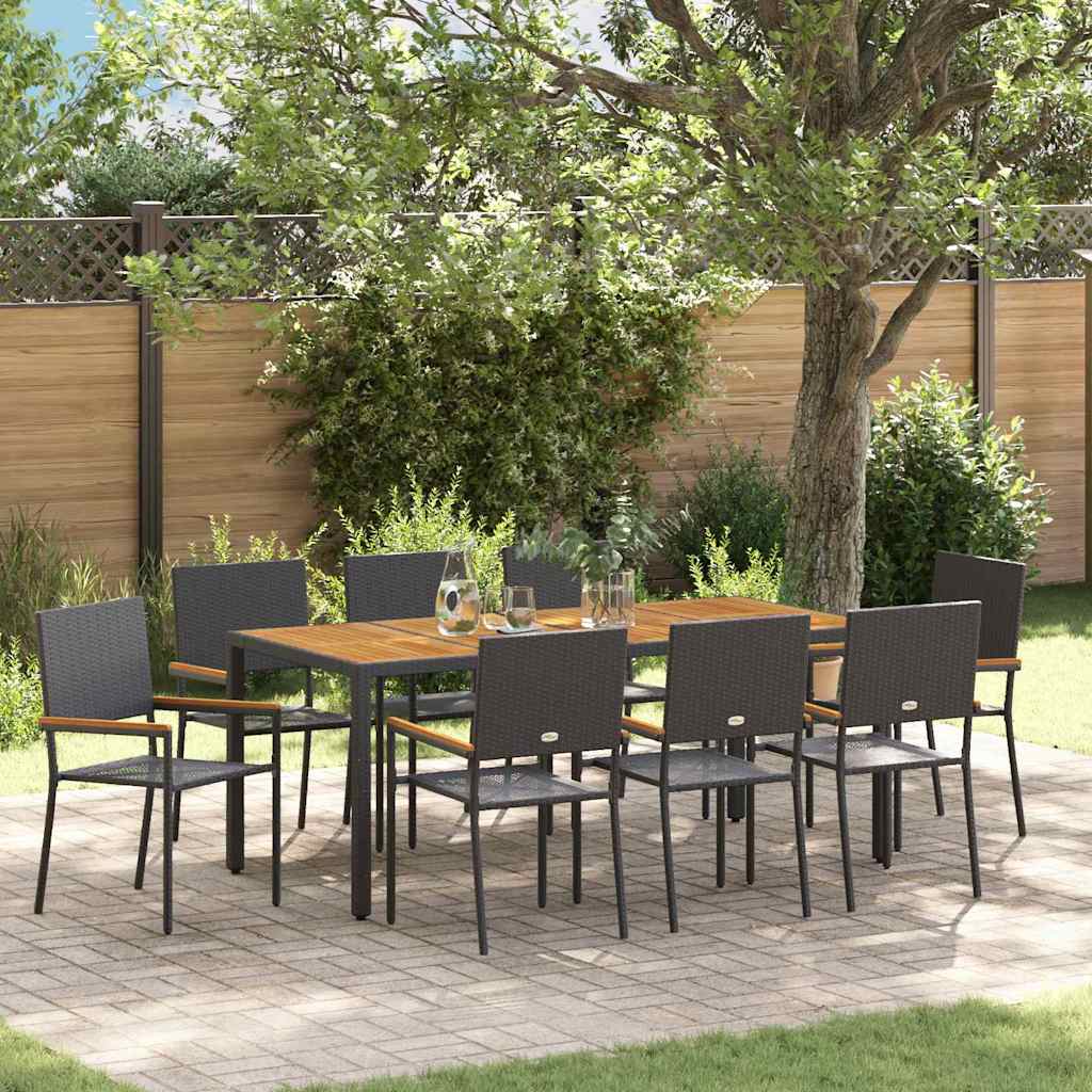 Set da Pranzo per Giardino 9 pcs Nero polyrattan