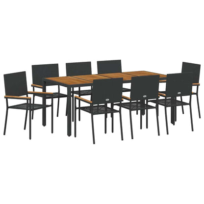 Set da Pranzo per Giardino 9 pcs Nero polyrattan