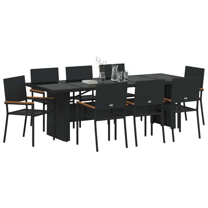 Set da Pranzo per Giardino 9 pcs Nero polyrattan