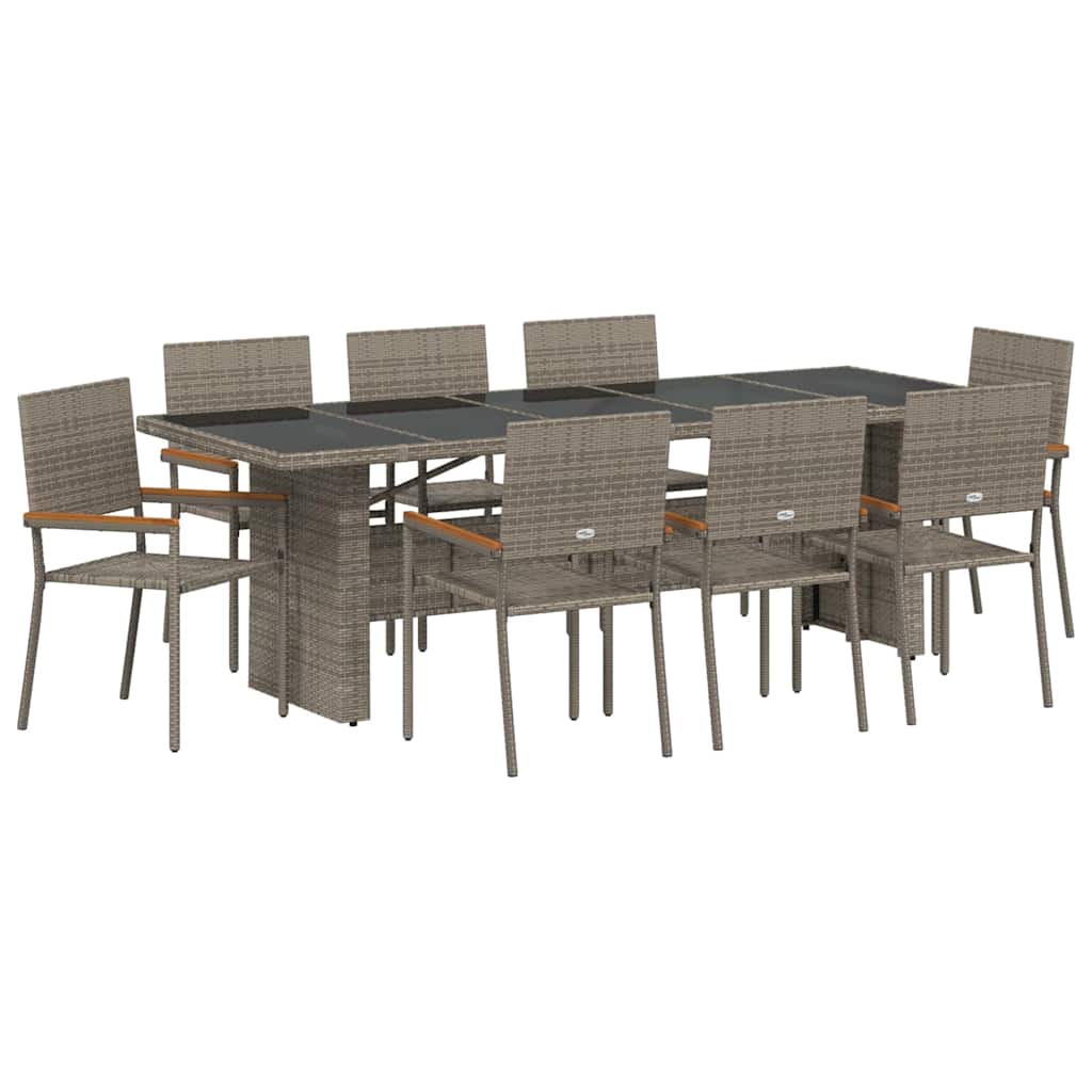 Set da Pranzo per Giardino 9 pcs Grigio polyrattan