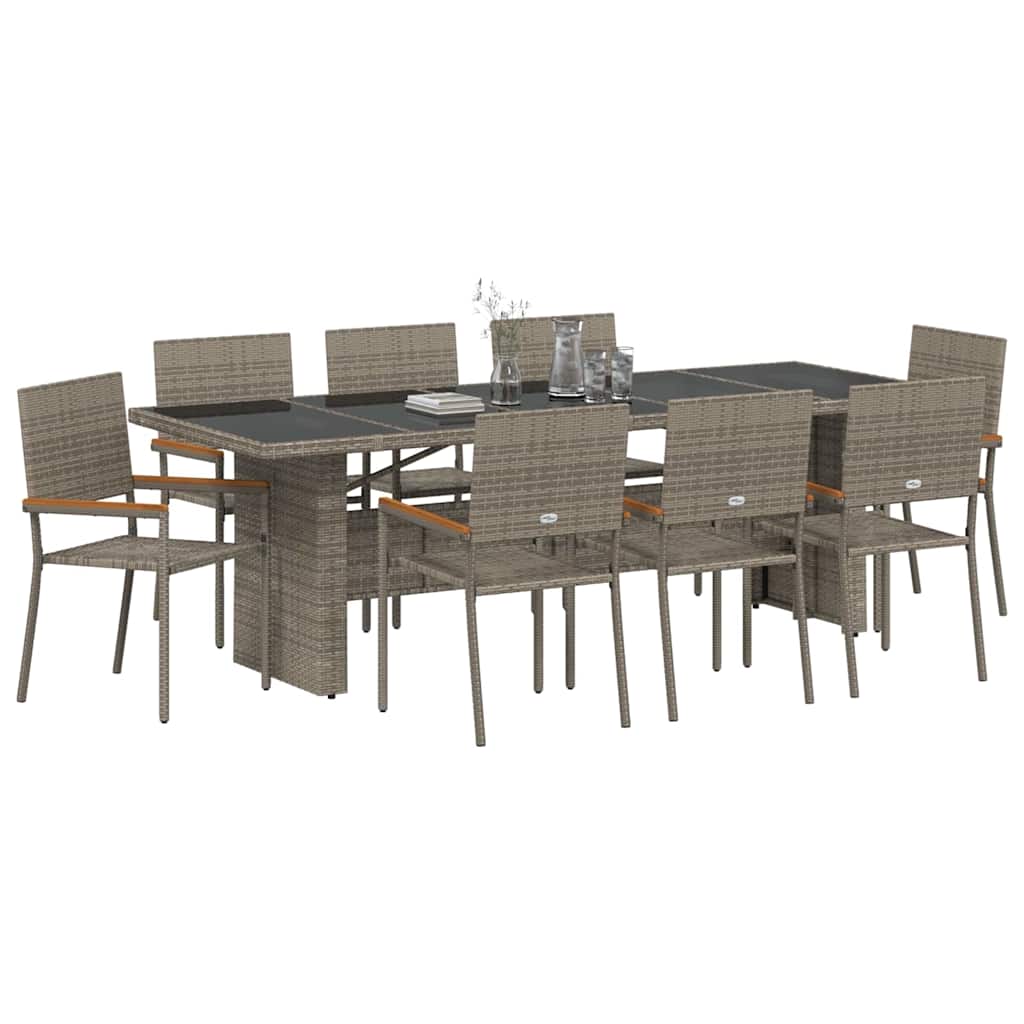 Set da Pranzo per Giardino 9 pcs Grigio polyrattan