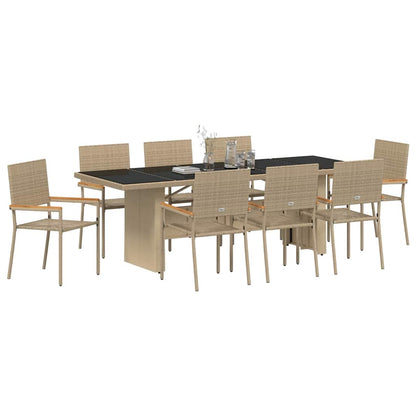 Set da Pranzo per Giardino 9 pcs Beige polyrattan