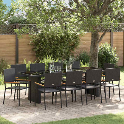 Set da Pranzo per Giardino 11 pcs Nero polyrattan