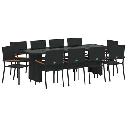Set da Pranzo per Giardino 11 pcs Nero polyrattan