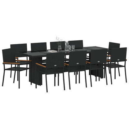 Set da Pranzo per Giardino 11 pcs Nero polyrattan