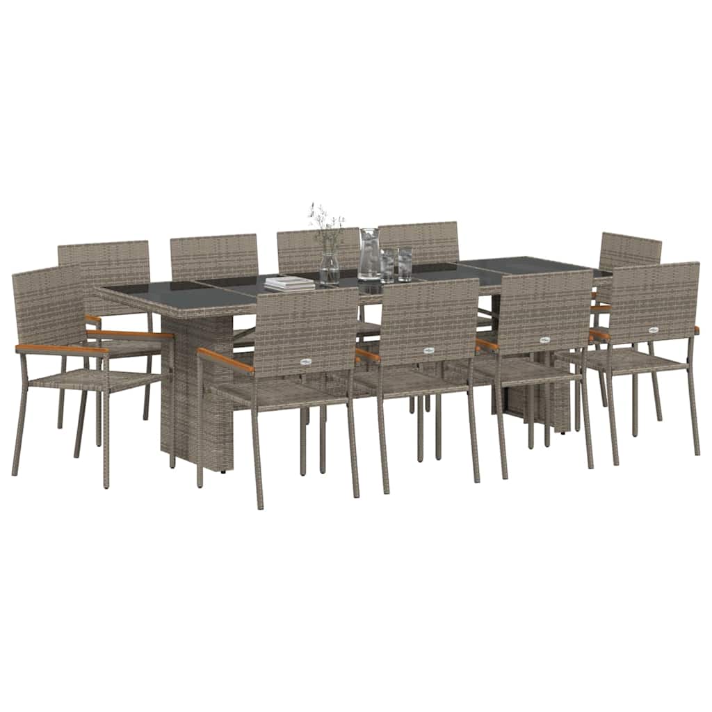 Set da Pranzo per Giardino 11 pcs Grigio polyrattan