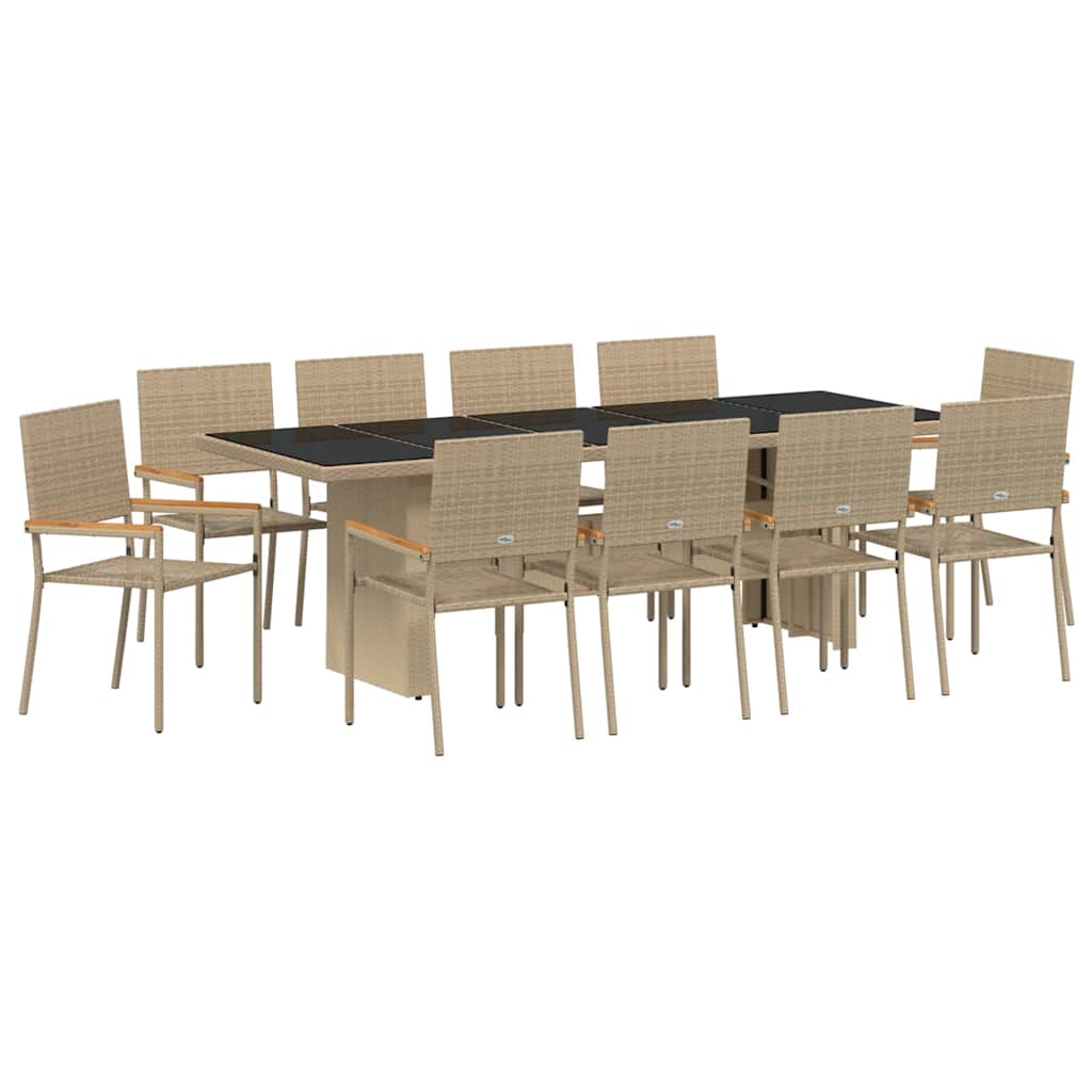 Set da Pranzo per Giardino 11 pcs Beige polyrattan