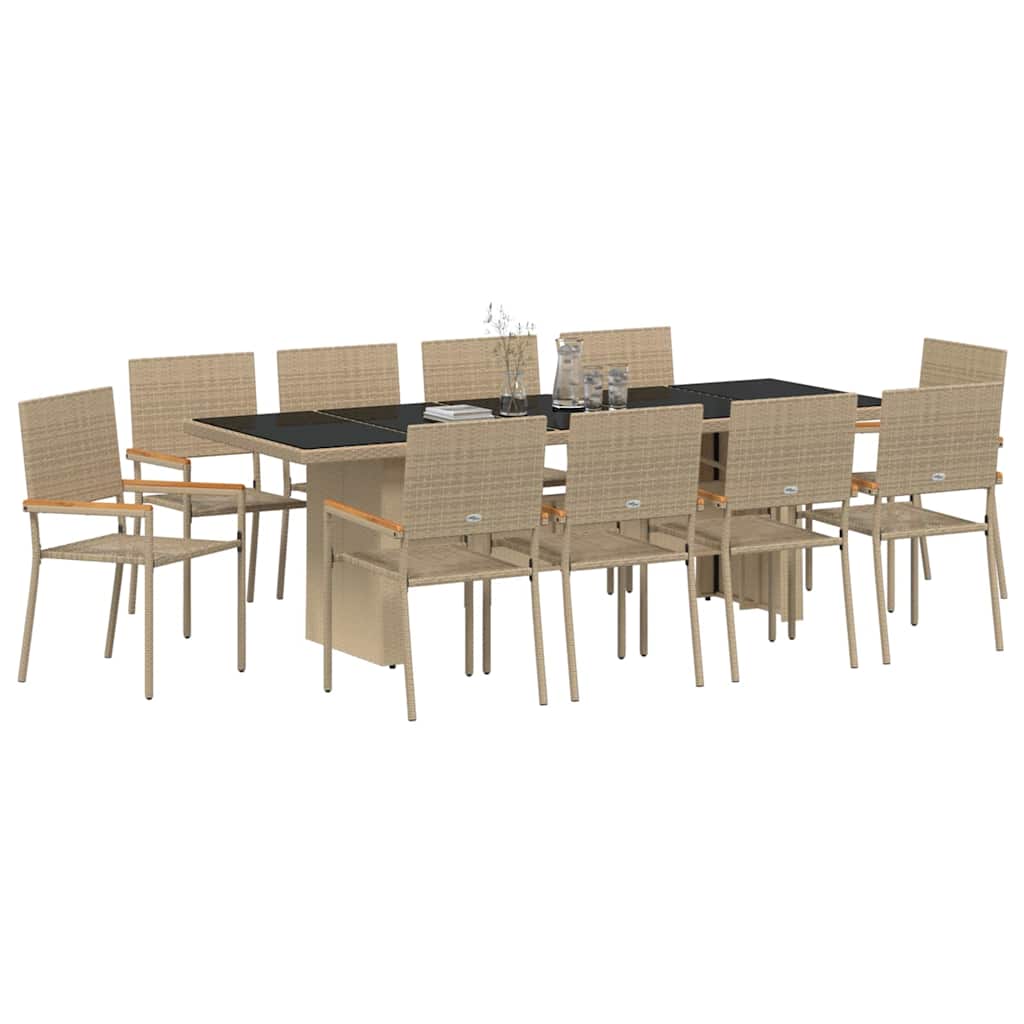 Set da Pranzo per Giardino 11 pcs Beige polyrattan