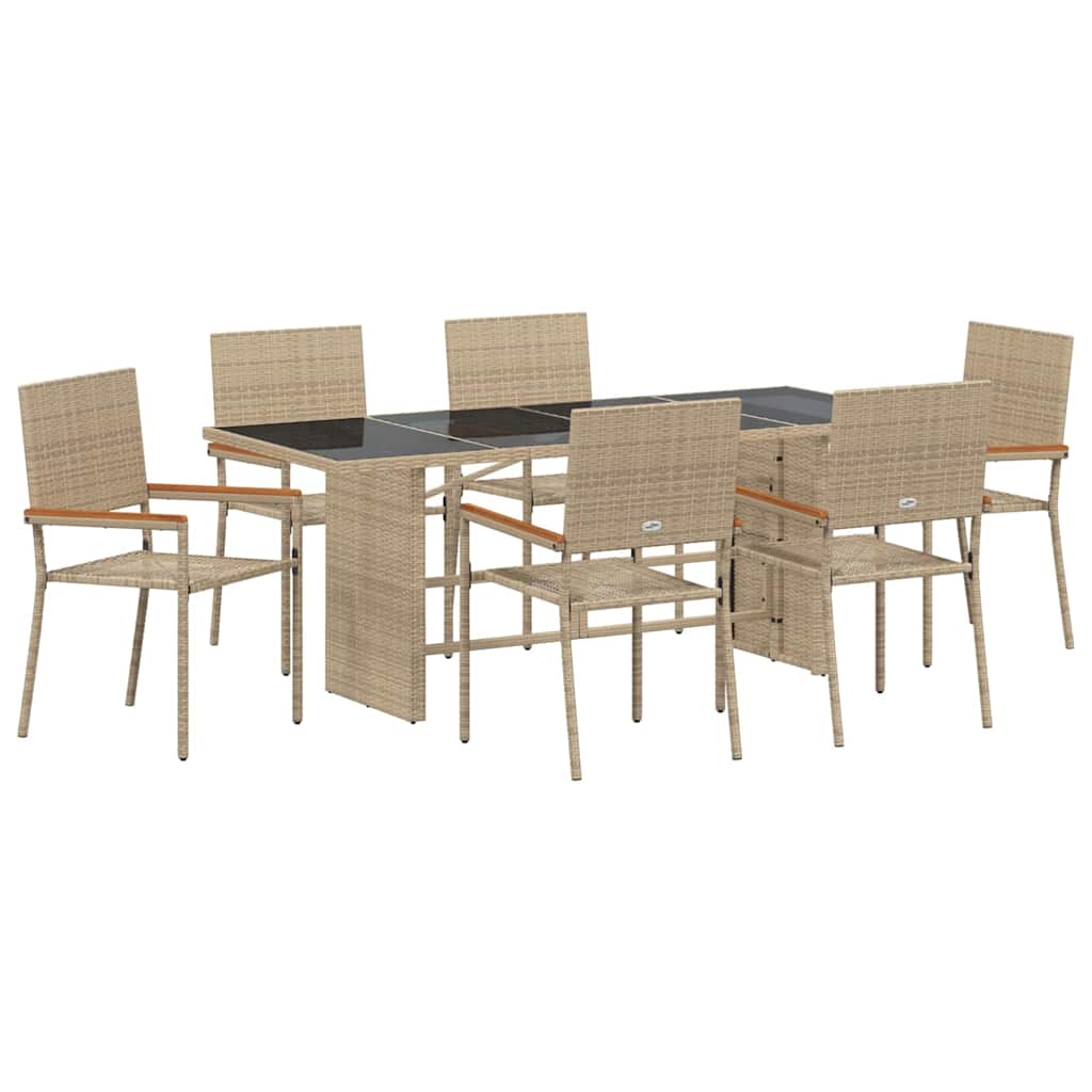 Set da Pranzo per Giardino 7 pcs Beige polyrattan