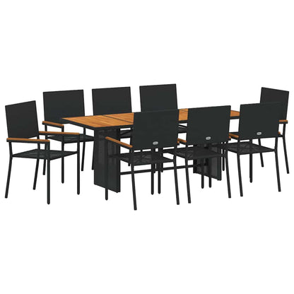 Set da Pranzo per Giardino 9 pcs Nero polyrattan