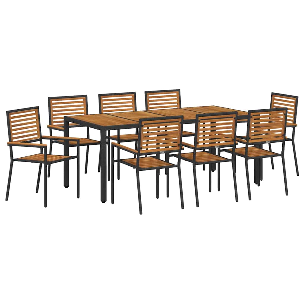 Set da Pranzo per Giardino 9 pcs Nero e Marrone polyrattan