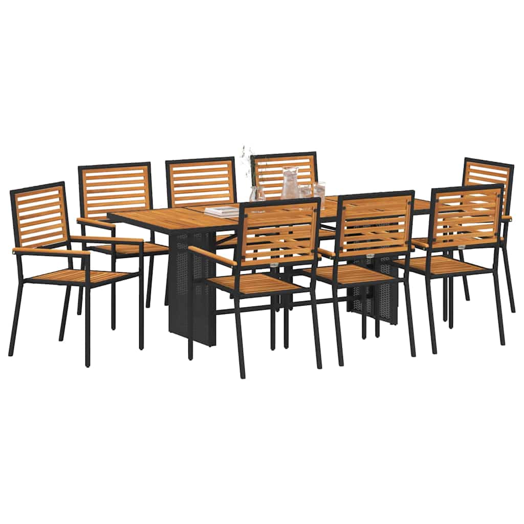 Set da Pranzo per Giardino 9 pcs Nero e Marrone polyrattan