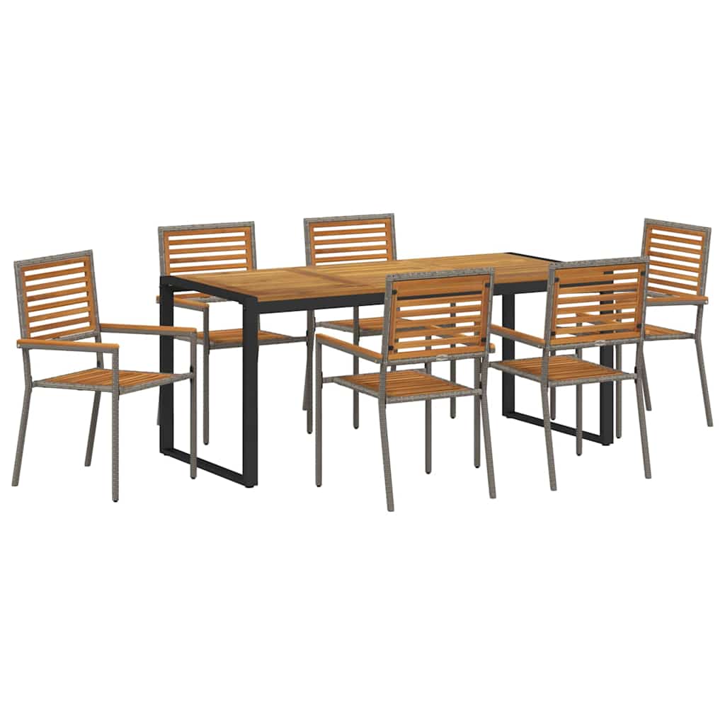 Set da Pranzo per Giardino 7 pcs Grigio e Marrone polyrattan
