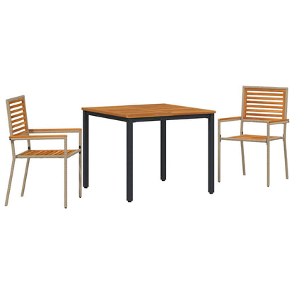 Set da Pranzo per Giardino 3 pcs Beige e Marrone polyrattan