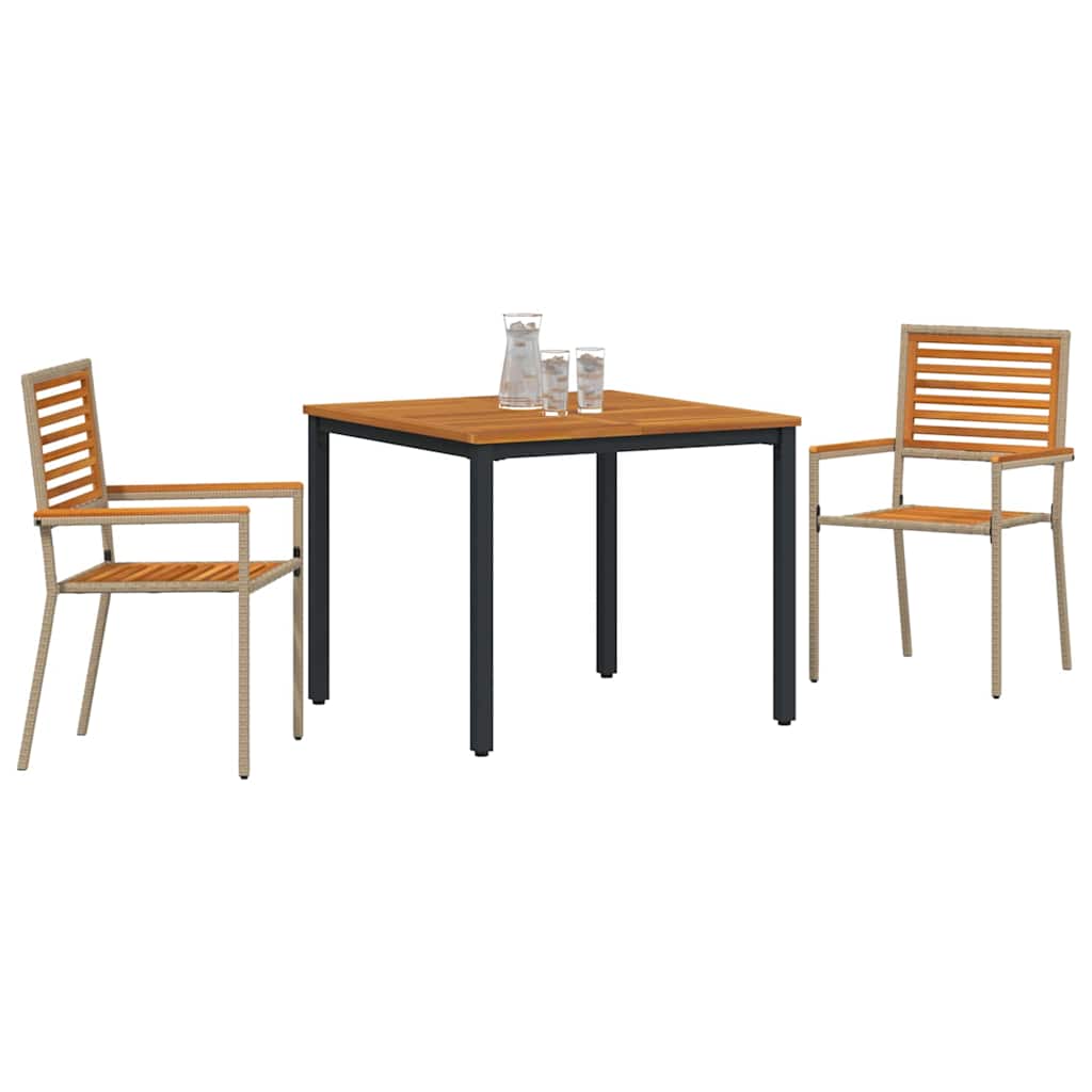 Set da Pranzo per Giardino 3 pcs Beige e Marrone polyrattan