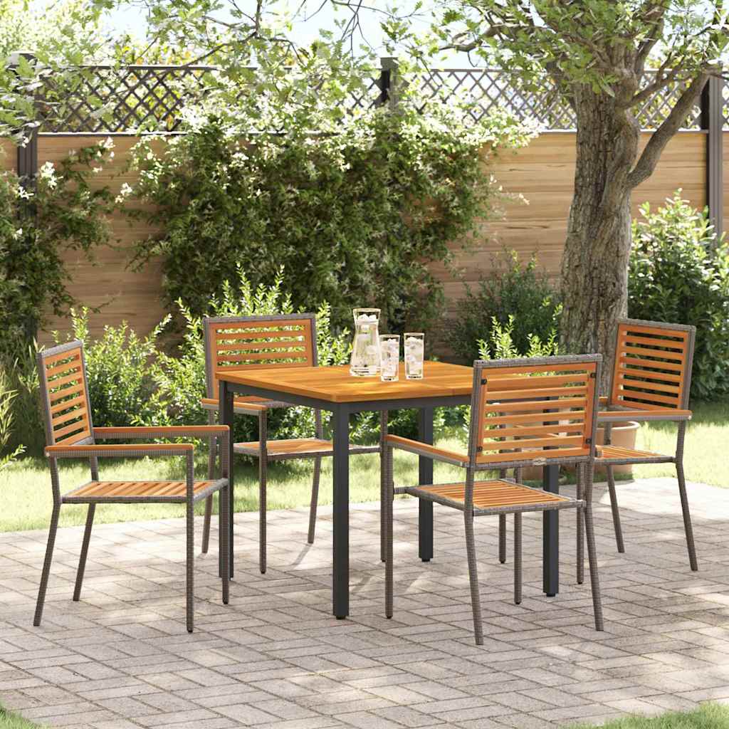 Set da Pranzo per Giardino 5 pcs Grigio e Marrone polyrattan