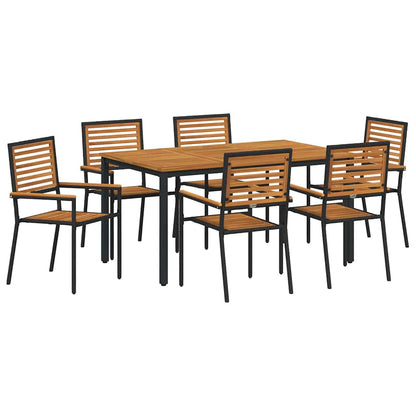 Set da Pranzo per Giardino 7 pcs Nero e Marrone polyrattan