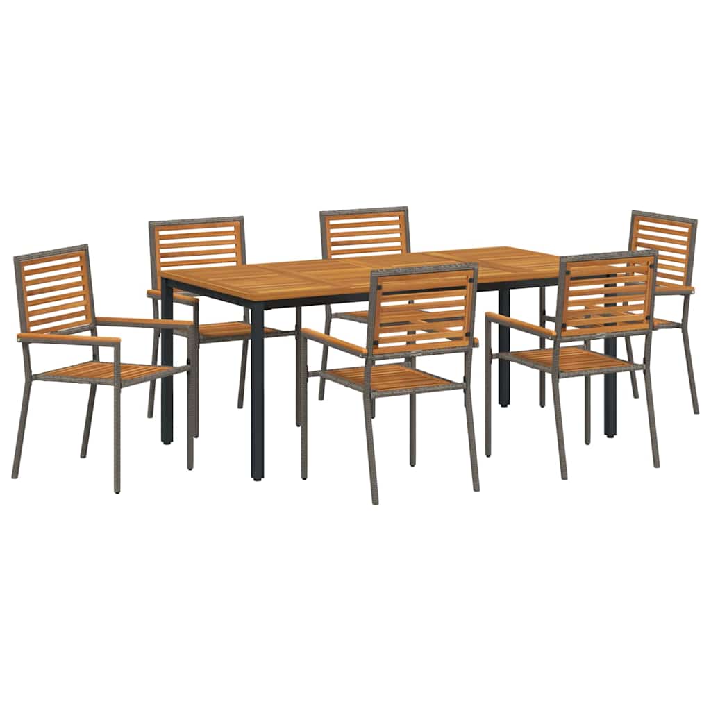 Set da Pranzo per Giardino 7 pcs Grigio e Marrone polyrattan