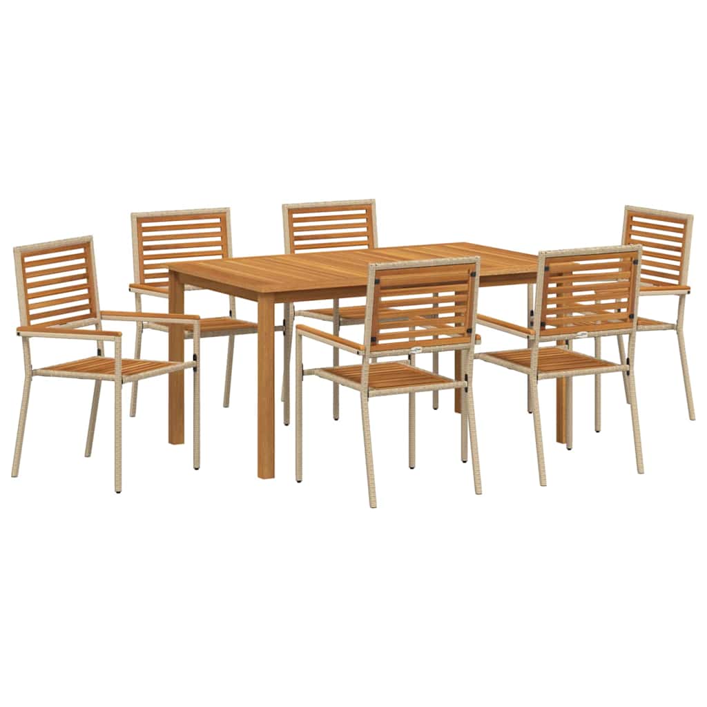 Set da Pranzo per Giardino 7 pcs Beige Legno di Acacia Massello