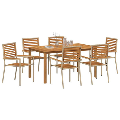 Set da Pranzo per Giardino 7 pcs Beige Legno di Acacia Massello